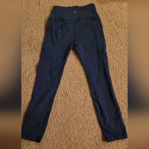 Lululemon All The Right Places Crop. 23” length. Dark Blue  Pockets. - Picture 3 of 6